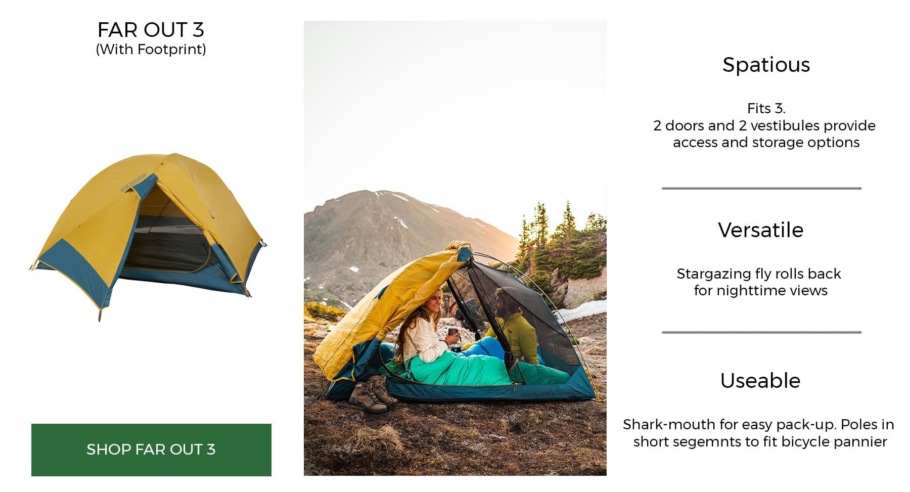 kelty far out 3 tent with ld mountain centre